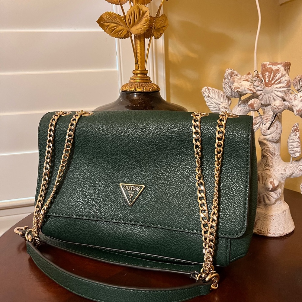 Guess Green and Gold Crossbody Bag with Chain Strap
